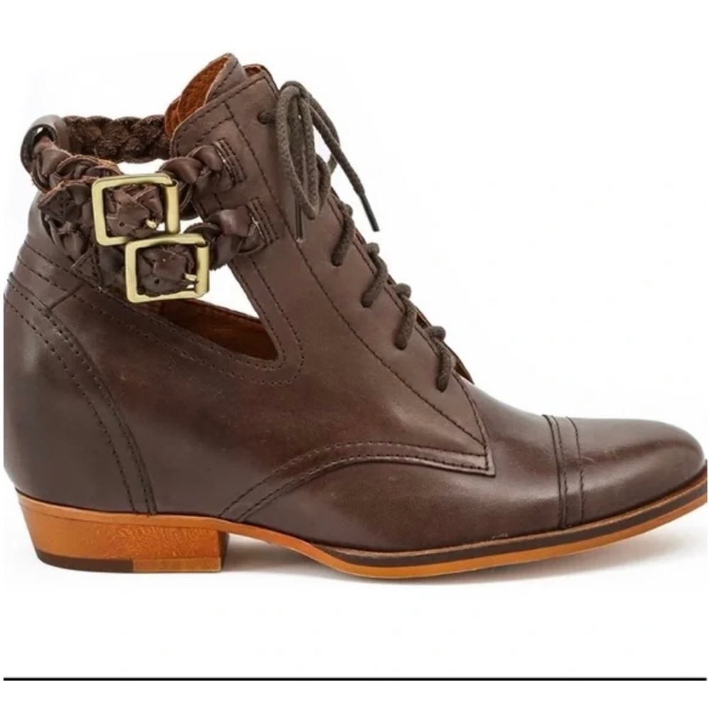 Brown leather booties